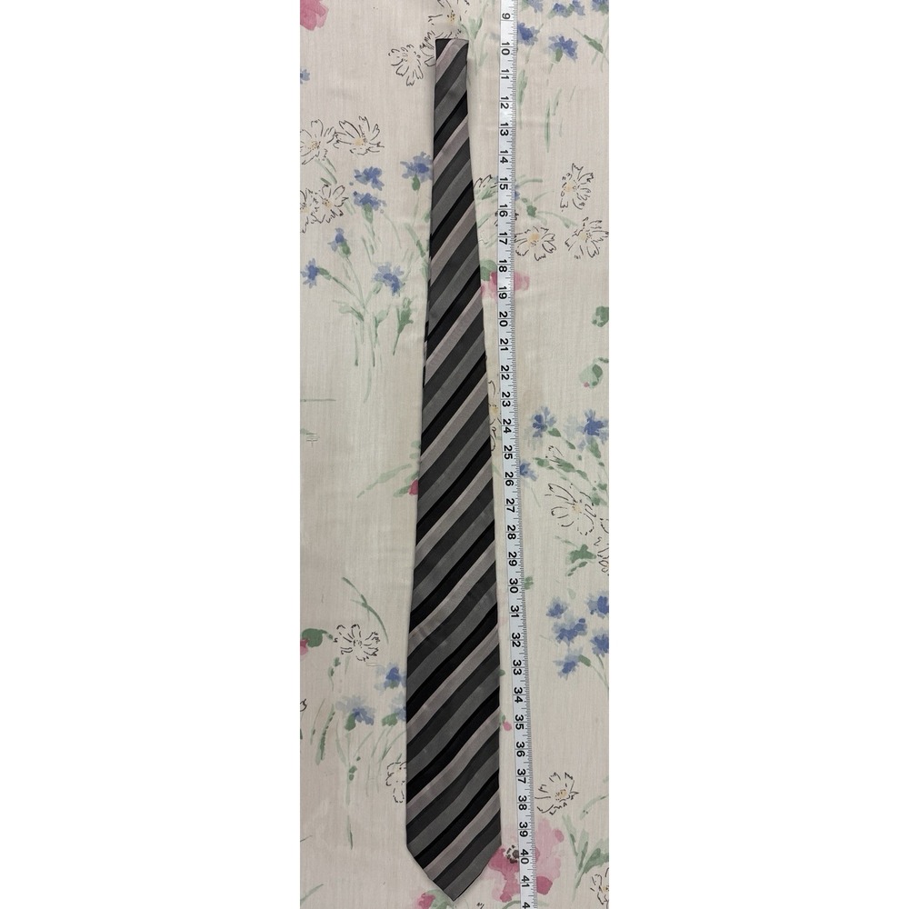 Alby Made in Italy 100% Silk Striped Necktie Gray Black Classic